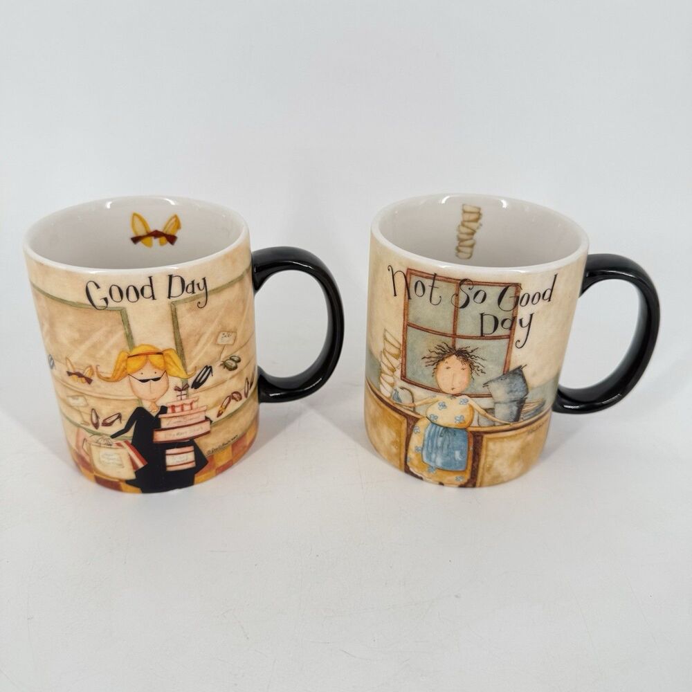 Cypress Home Good Day Not So Good Day Coffee Mugs Set of 2 Ceramic Cups